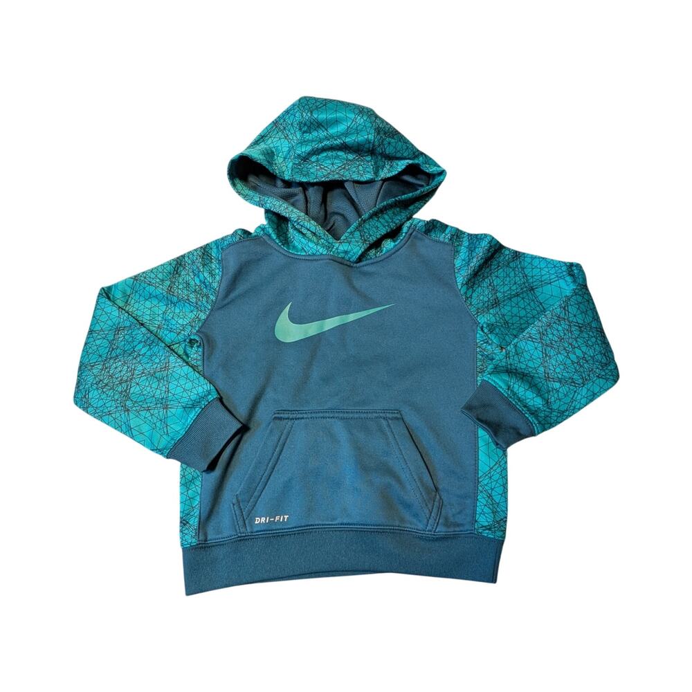 Nike Dri-FIT Toddler Teal Blue Pullover Allover Print Hoodie Sweatshirt Size 3T